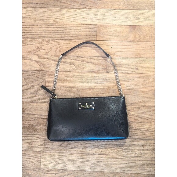 kate spade new york Handbags - KATE SPADE HANDBAG BLACK SHOULDER GOLD TONED LOGO CLUTCH LICENSE PLATE EUC
